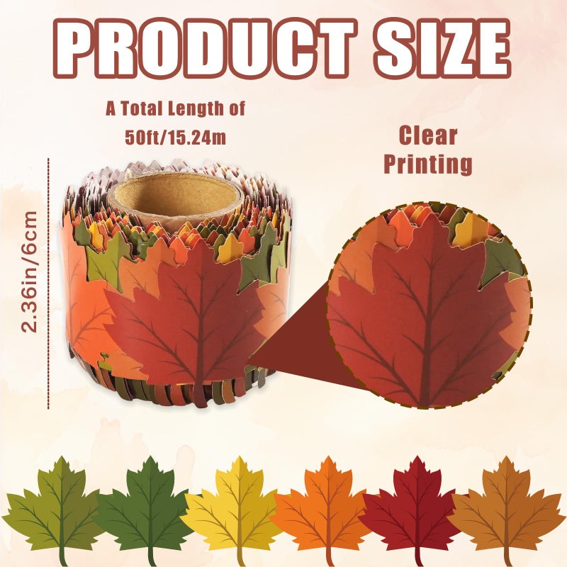 VABAMNA 50Ft Fall Bulletin Board Border Roll, Fall Classroom Decor, Maple Leaf Bulletin Board Decor for Autumn Thanksgiving Back to School Classroom Office Chalkboard Door Wall Decorations - Image 3